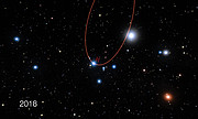 Vue d'artiste de l'étoile S2 cheminant à très grande proximité du trou noir supermassif situé au centre le Voie Lactée