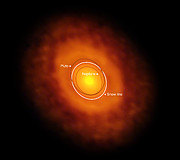 ALMA-Aufnahme der protoplanetaren Scheibe um V883 Orionis (beschriftet)