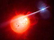 Impressão artística do exótico sistema binário de estrelas AR Scorpii