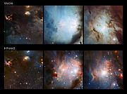 Sammenligning imellem dele af Messier 78 området i synligt og infrarødt lys
