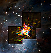 Imagens ALMA e VLT de uma explosão em Orion