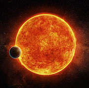 Impressão artística do recentemente descoberto exoplaneta rochoso LHS 1140b