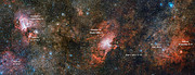 El VST capta tres espectaculares nebulosas en una sola imagen (con anotaciones)