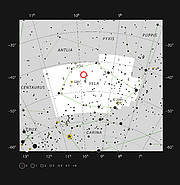 Hvězda WASP-19 v souhvězdí Plachty (Vela)