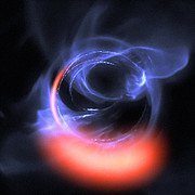 Simulación de material orbitando cerca de un agujero negro