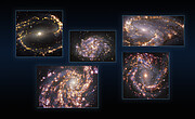 Cinq galaxies vues avec MUSE sur le VLT de l'ESO dans plusieurs longueurs d'onde de la lumière