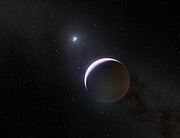 Artist impression showing b Centauri and its giant planet b Centauri b