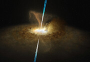 Konstnärlig gestaltning av den aktiva galaxkärnan i Messier 77