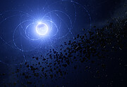 Illustration af WD 0816-310, en magnetisk hvid dværgstjerne med et ar af metaller