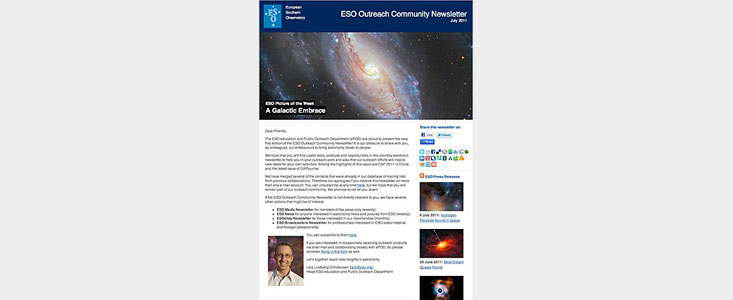 Screenshot of the ESO Outreach Community Newsletter