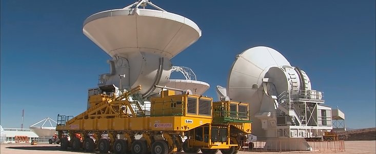 Still from video compilation: Relocation of an ALMA antenna