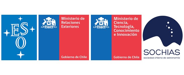 Logos of ESO, Chilean Ministry of Foreign Affairs, Ministry of Science, Technology, Knowledge and Innovation and SOCHIAS