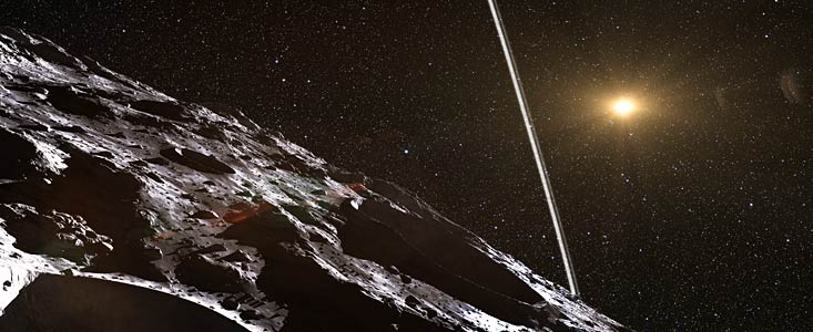 Vue d'artiste des anneaux qui entourent l'astéroïde Chariklo