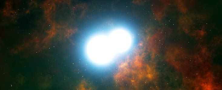 Artist’s impression of two white dwarf stars destined to merge and create a Type Ia supernova