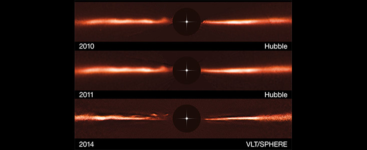 Imagens VLT e Hubble do disco em torno da AU Microscopii