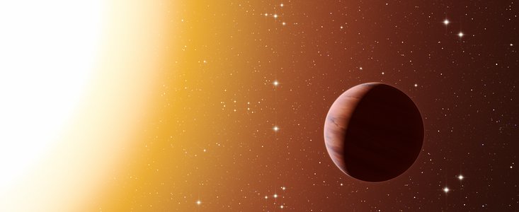 Impressão artística de um exoplaneta do tipo de Júpiter quente no enxame estelar Messier 67