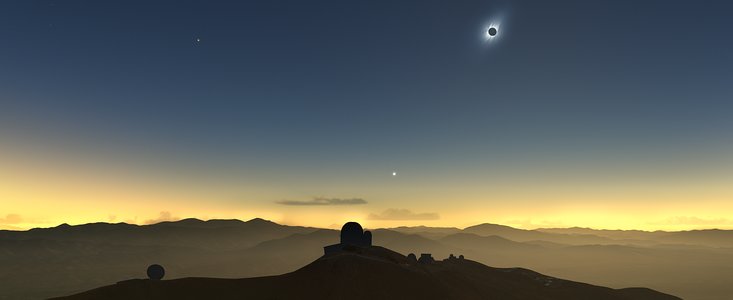 Imagem artística do eclipse de 2019 em La Silla
