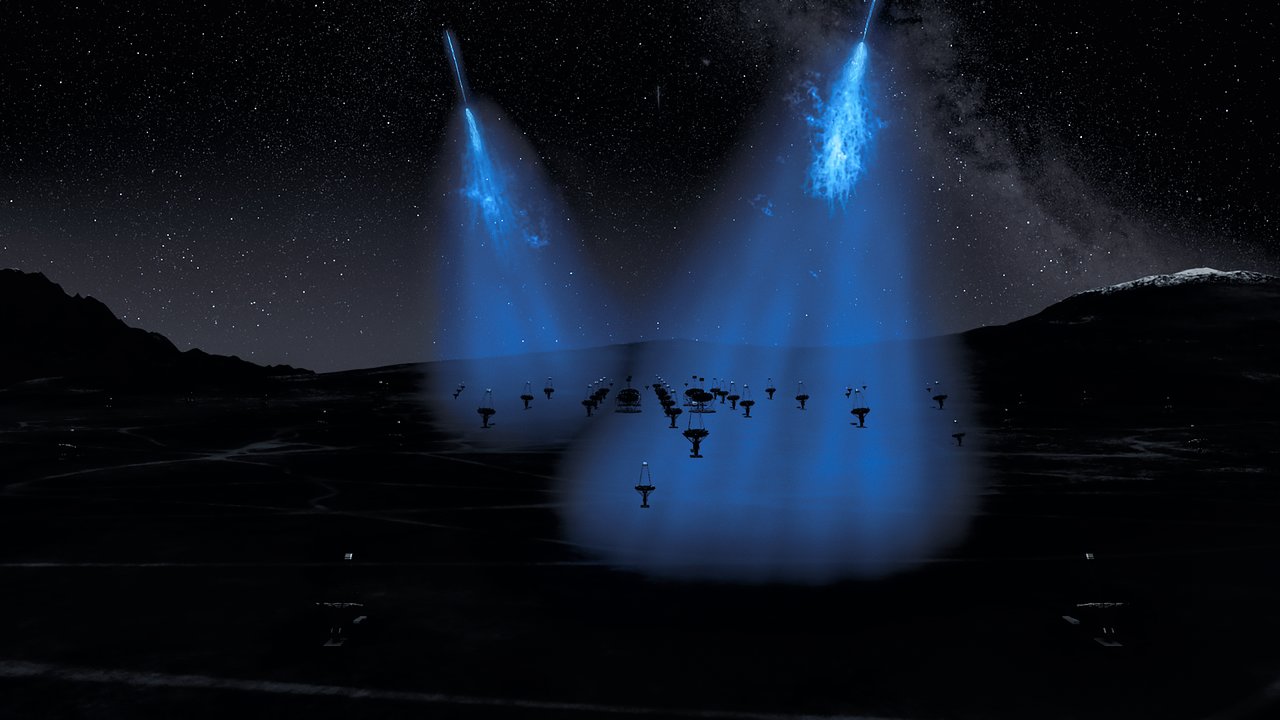 CTA Array at Night with Air Showers | ESO Suomi