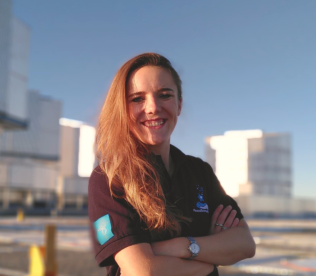 Julia Seidel on the platform of ESO’s VLT at Paranal