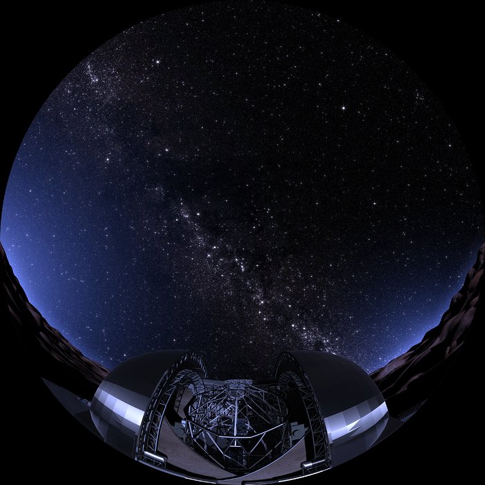 Impresión artística del E-ELT y el cielo nocturno estrellado