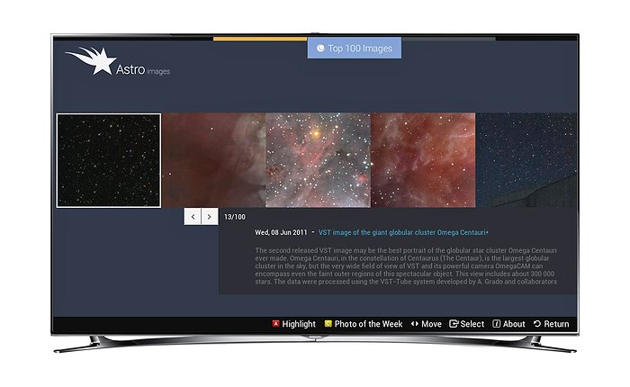 Screenshot of astroimages application for smart TVs