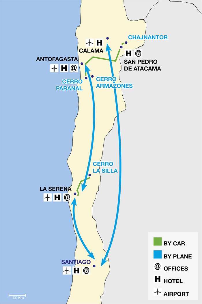 ESO observatories route map