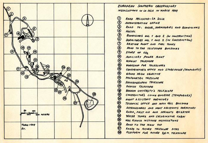 Map of the La Silla Observatory in 1969