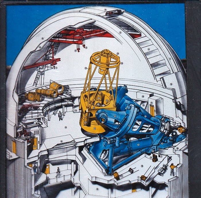 A cut-away poster of the ESO 3.6-metre Telescope dome