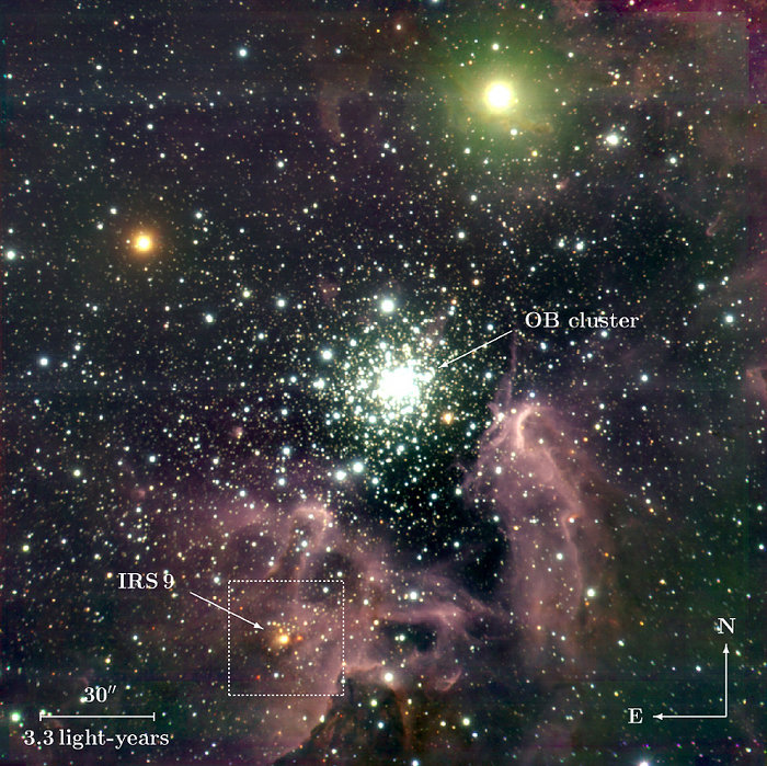 The galactic starburst region NGC 3603 (annotated)