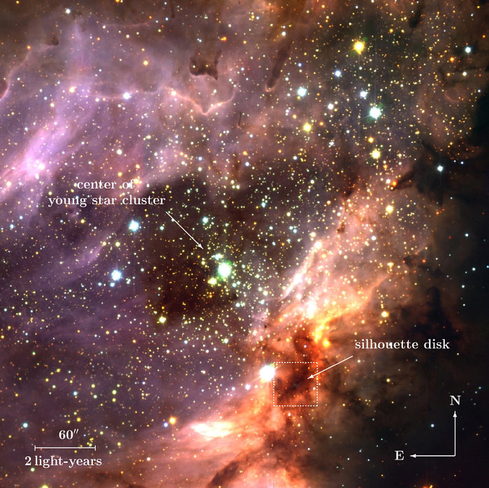 Stellar cluster and star-forming region M 17 (annotated)