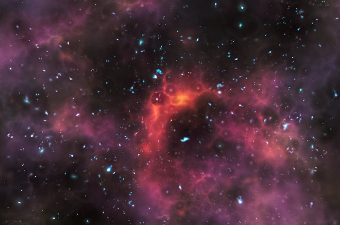 Impresión artística de galaxias al final de la era de reionización