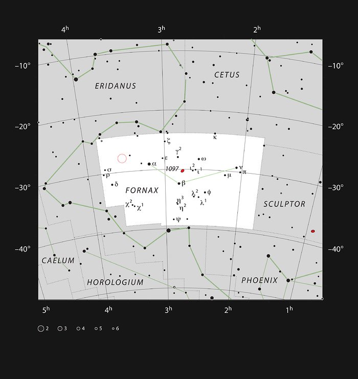 Chandran laajennetun, eteläisen syvän kentän sijainti Sulatusuunin tähdistössä