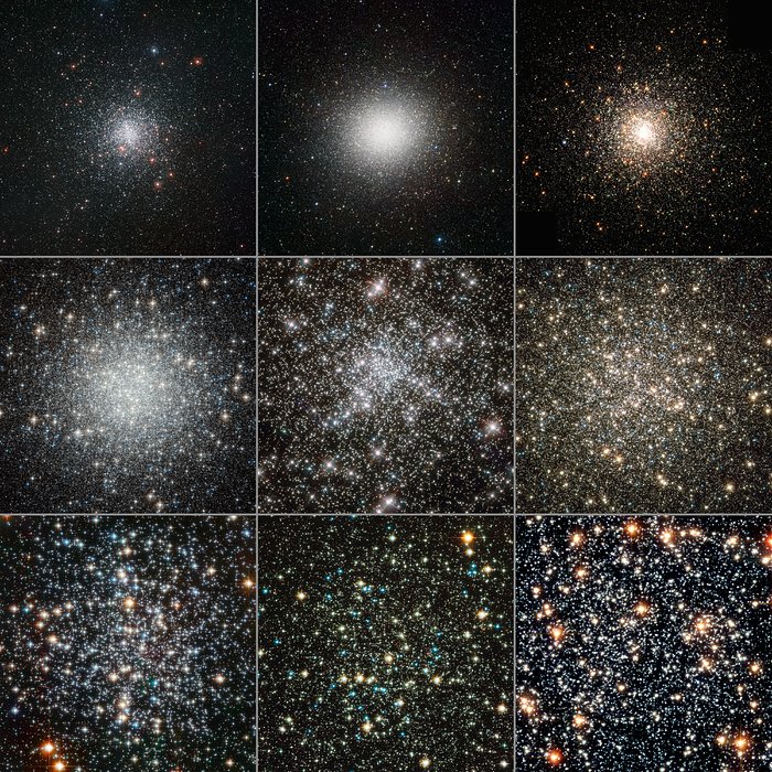 Enxames globulares observados pelo Hubble e a partir do solo