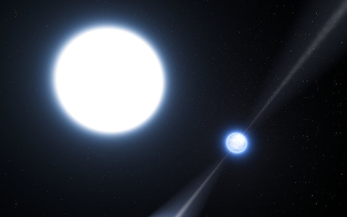 Rappresentazione artistica della pulsar PSR J0348+0432 e della nana bianca sua compagna