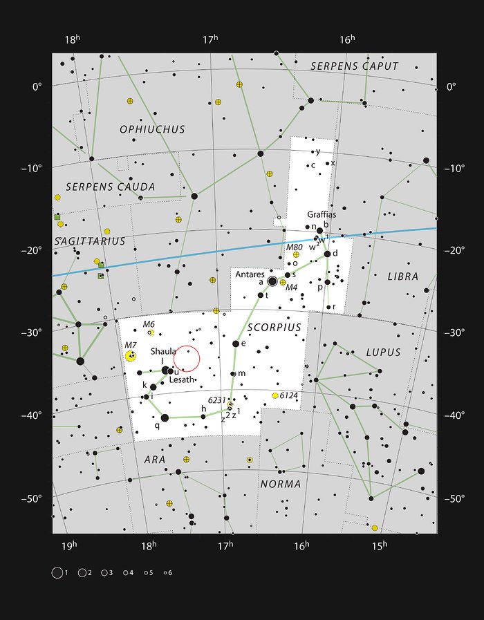 Stjärnbarnkammaren NGC 6334 i stjärnbilden Skorpionen
