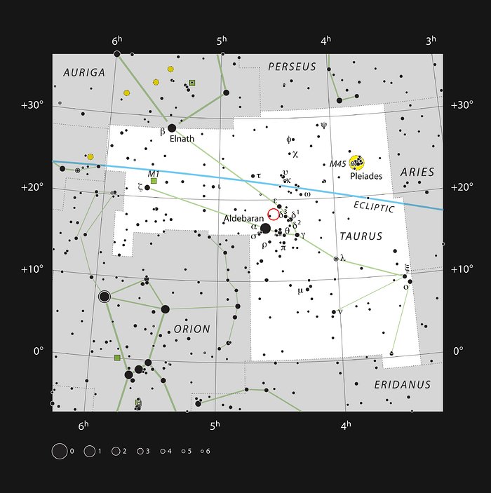A HL Tauri na constelação do Touro