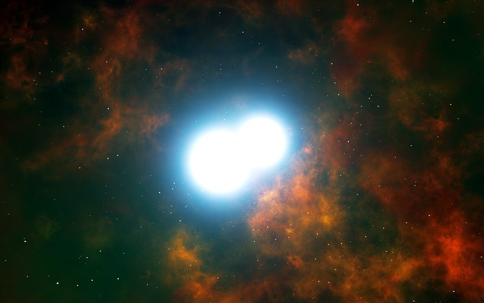 Artist’s impression of two white dwarf stars destined to merge and create a Type Ia supernova