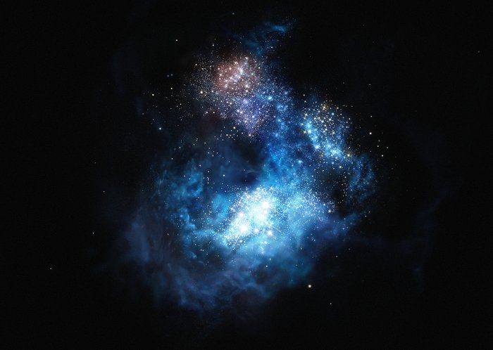 Impresión artística de CR7: la galaxia más brillante del universo temprano 