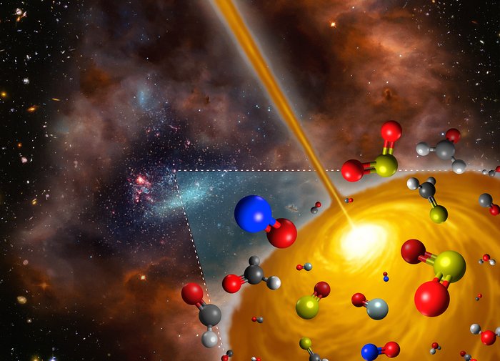 Illustration av den heta molekylkärnan som upptäckts i det Stora magellanska molnet