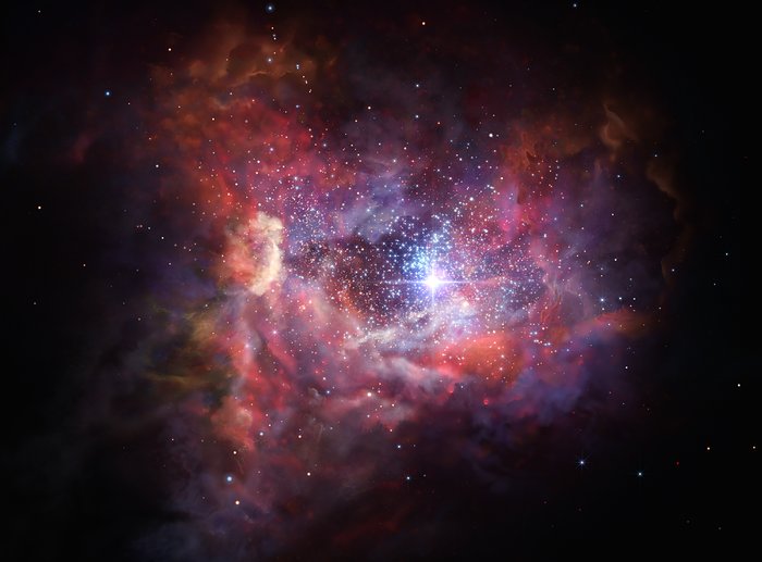Vue d’artiste de la lointaine galaxie poussiéreuse A2744_YD4