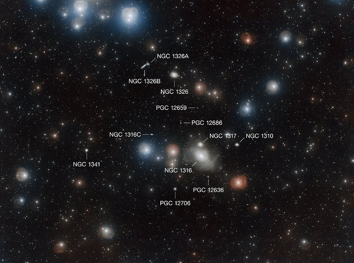 Annotated view of the sky surrounding NGC 1316