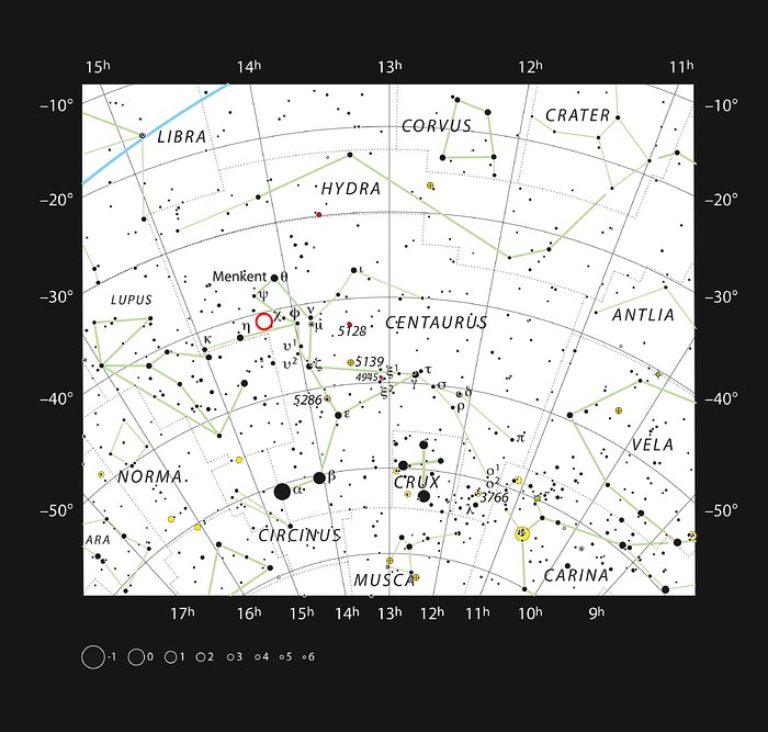 De dwergster PDS 70 in het sterrenbeeld Centaurus