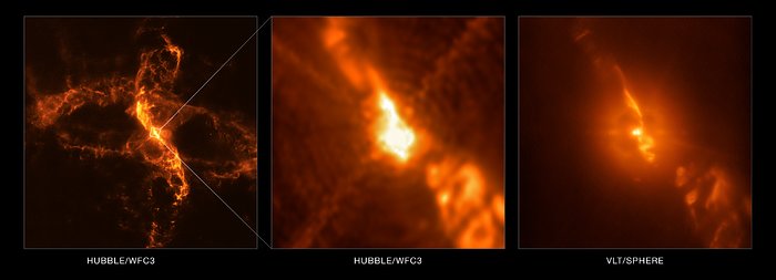 R Aquarii vista por el VLT (Very Large Telescope) y por el Hubble