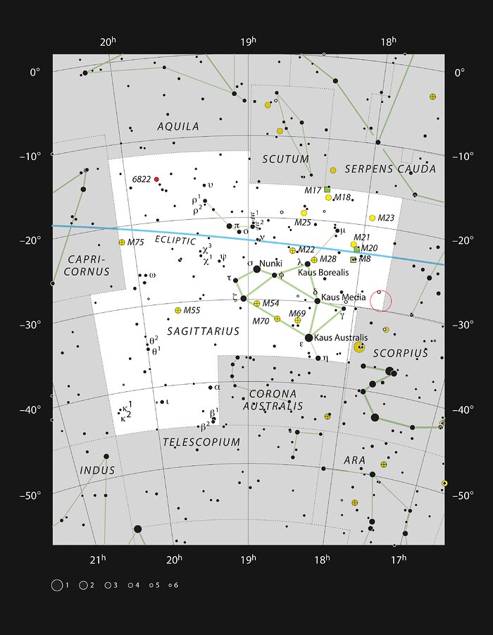 Localização do centro galáctico no céu noturno