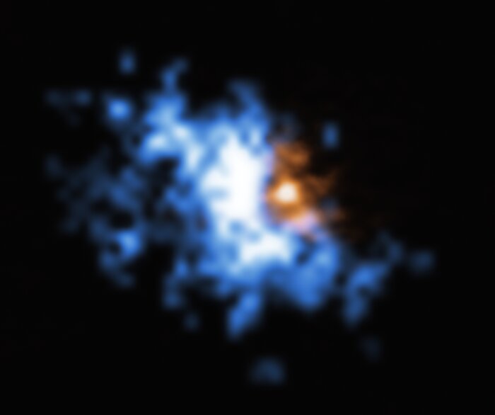 Gazowe halo zaobserwowane przez MUSE, otaczające zderzenie galaktyk dostrzeżone przez ALMA