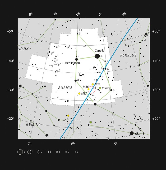 Localização da AFGL 5142 na constelação do Cocheiro