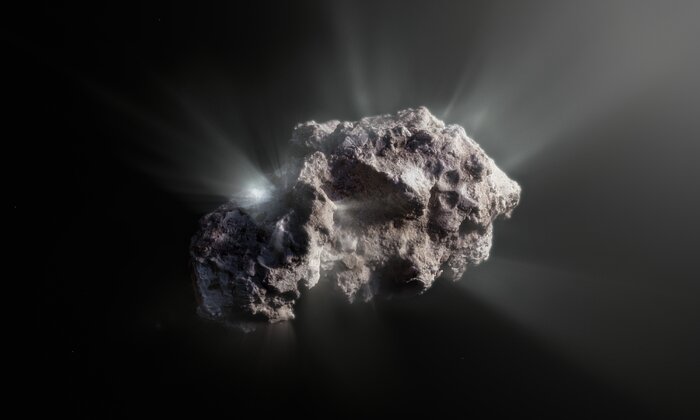 Rappresentazione artistica della superficie della cometa interstellare 2I/Borisov