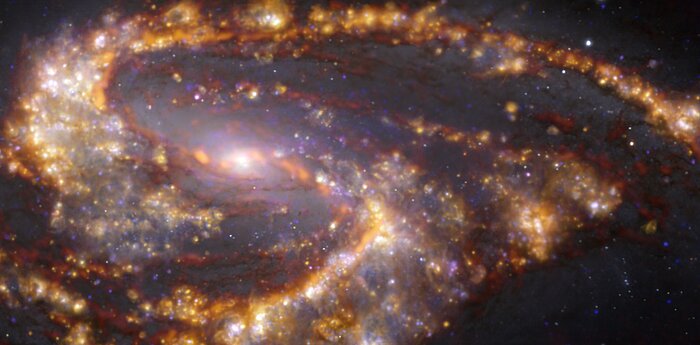 Galaxie NGC 3267 na snímku VLT/MUSE a ALMA v různých vlnových délkách