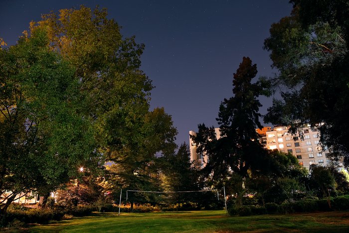 Jardín de ESO en Vitacura de noche