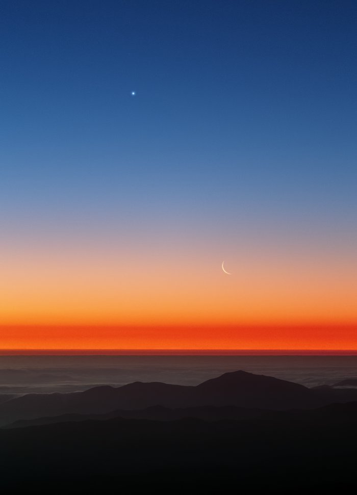 The Moon and Venus at sunset